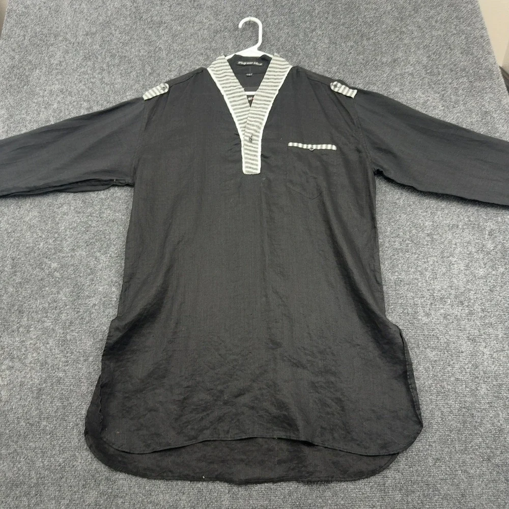 Glance Party Wear Shirt Mens XXL Black Linen Look Epaulettes V Neck Casual Boho